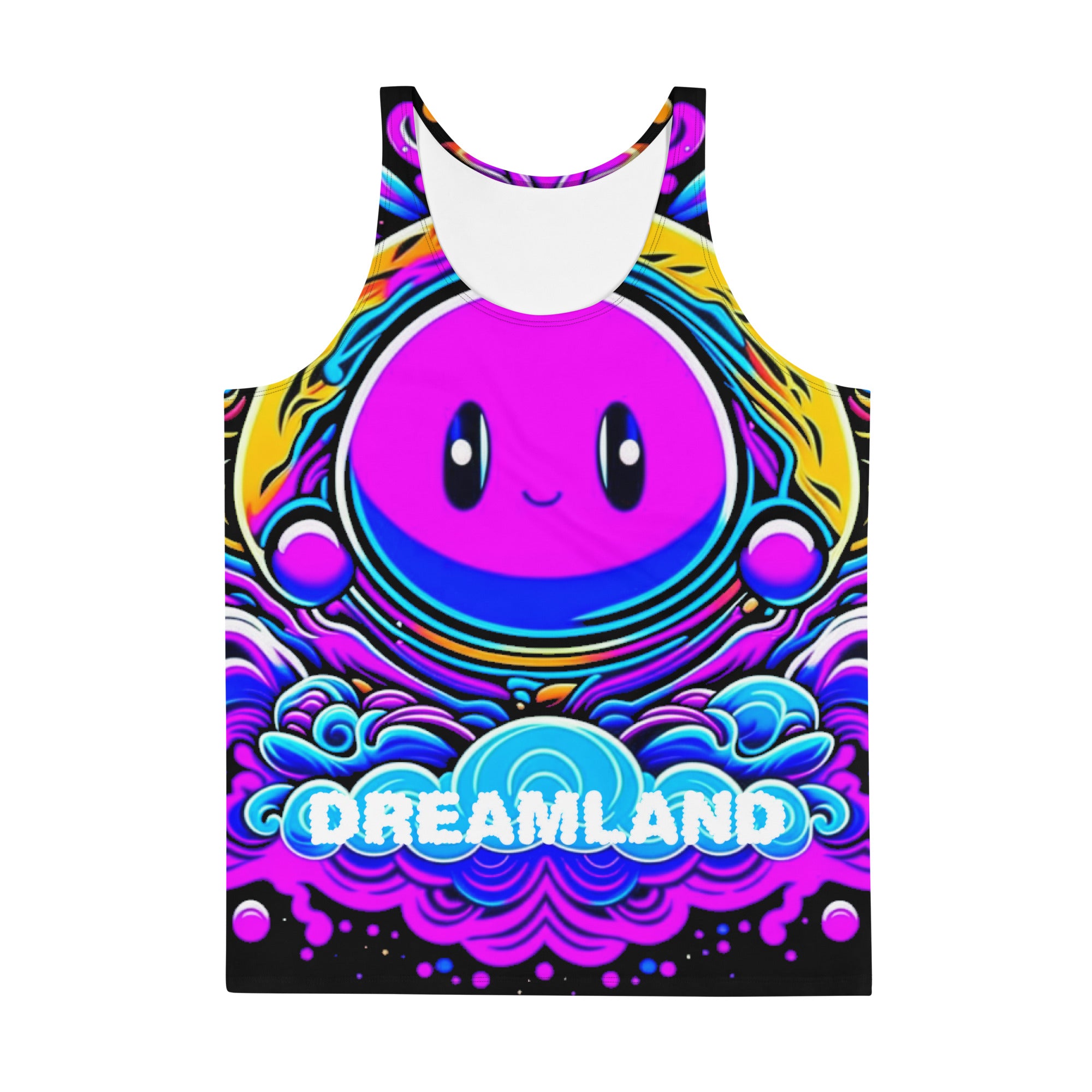 Unlock the world of dreams with our DREAMLAND tank top for men. Designed for raves and festivals, this tank top is the ultimate combination of style and comfort. Made with high-quality materials, it guarantees a perfect fit and is sure to be a crowd favorite. Let your imagination run wild and stand out from the crowd with DREAMLAND