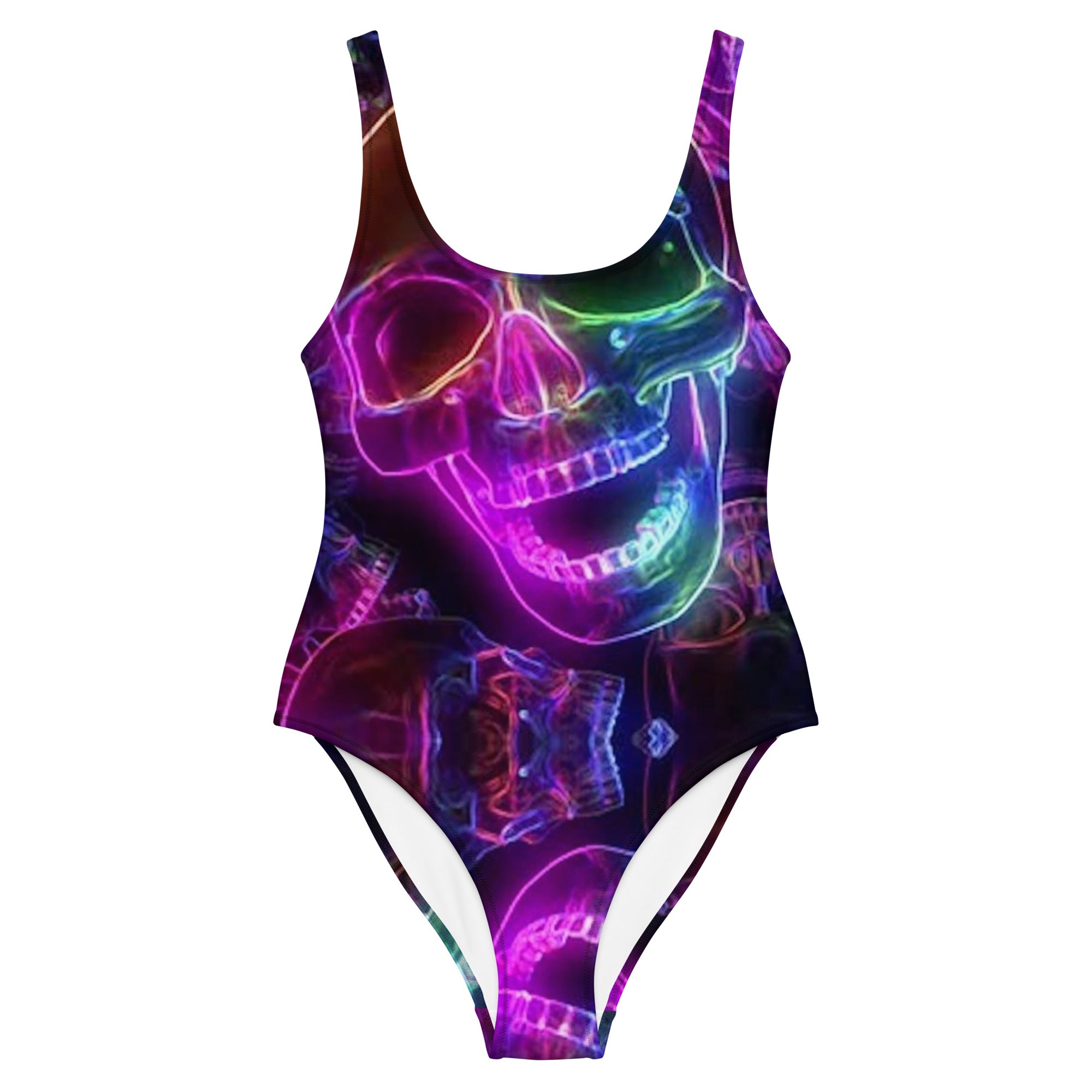 The NEON SKULL RAVE BODYSUIT is perfect for festival-goers looking to stand out. This stylish and eye-catching outfit features neon elements to give you an edgy look that's sure to turn heads. You'll be comfortable and confident in this one-piece that's designed to make sure you shine in any crowd.