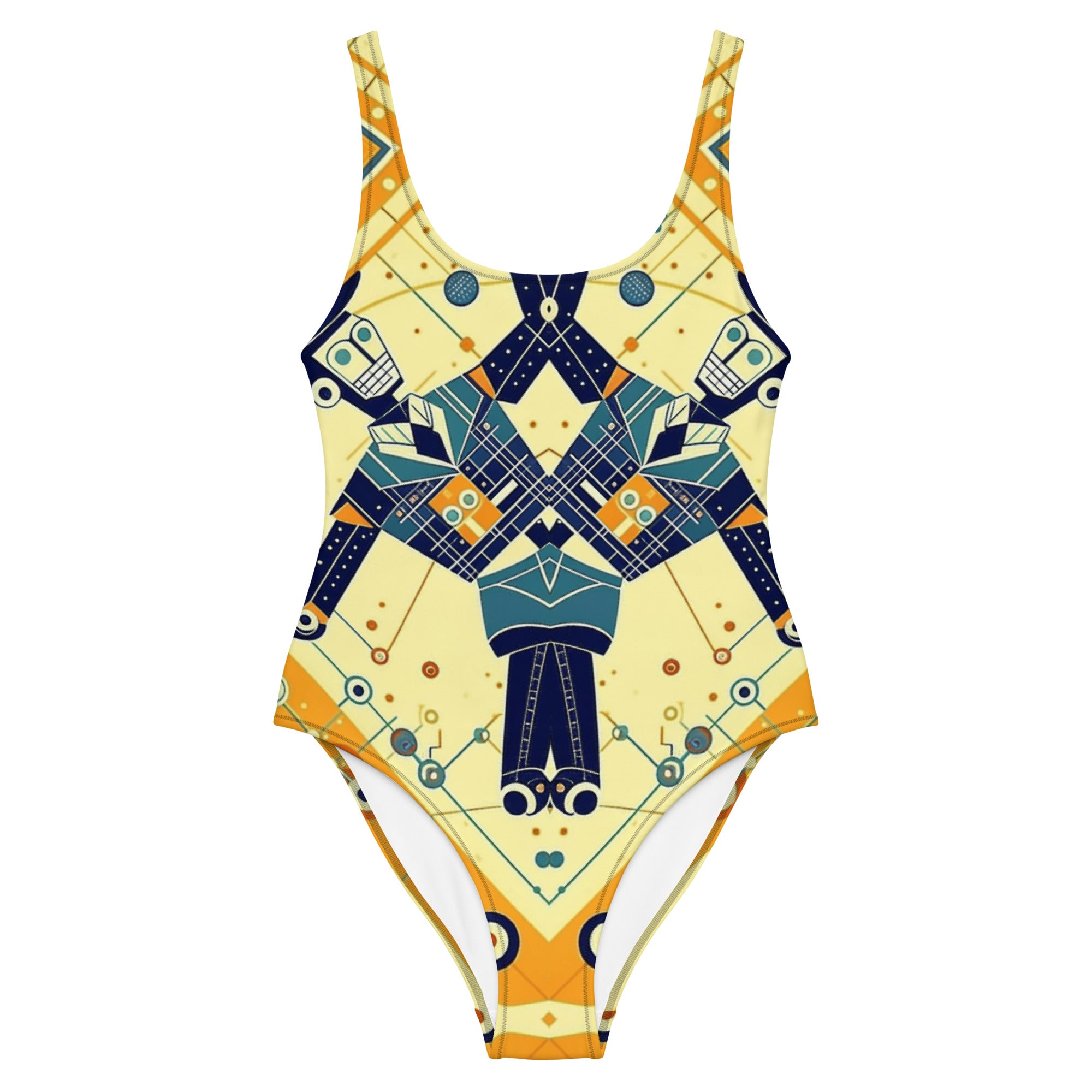 This ELECTRO SWING RAVE BODYSUIT offers a futuristic look for any rave or festival. It features a unique robotic-inspired electro-swing pattern that will stand out in any crowd. It is a perfect choice for a festival fashion statement
