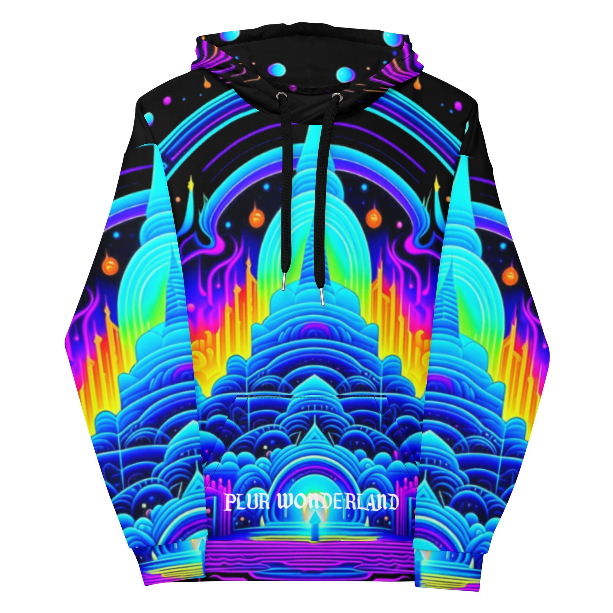 Experience a trippy journey with the PLUR WONDERLAND HOODIE. Designed for both men and women, this vibrant and colorful hoodie will add a touch of psychedelic energy to your wardrobe. Made with quality materials, this hoodie offers both style and comfort. Unleash your inner adventurer with this unique and eye-catching hoodie.