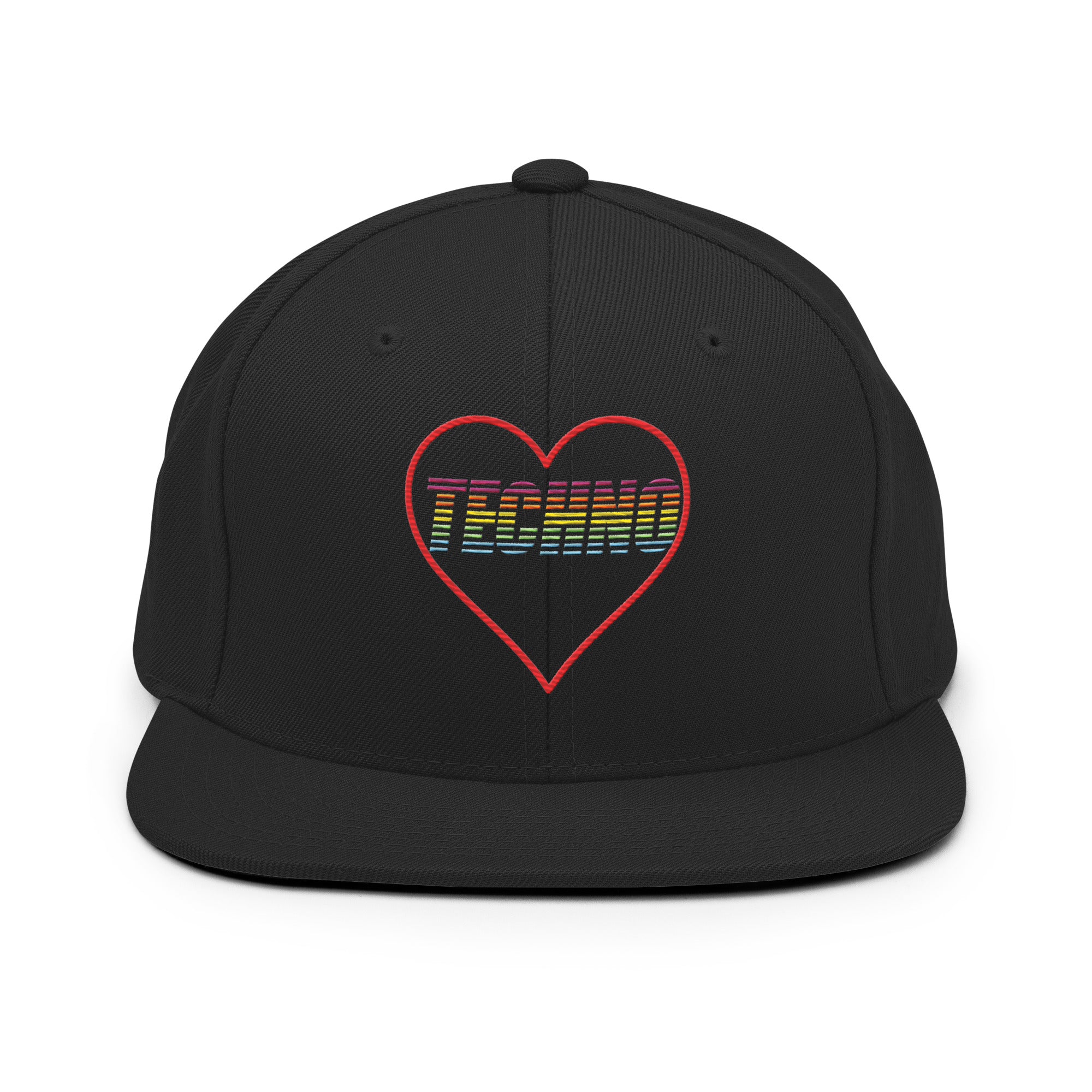 Step into the world of techno with the TECHNO SNAPBACK HAT. This black snapback features a rave inspired print, structured with a classic fit, flat brim, and full buckram. The adjustable snap closure ensures a comfortable, one-size-fits-most fit. Experience the perfect blend of style and comfort at any rave or festival!