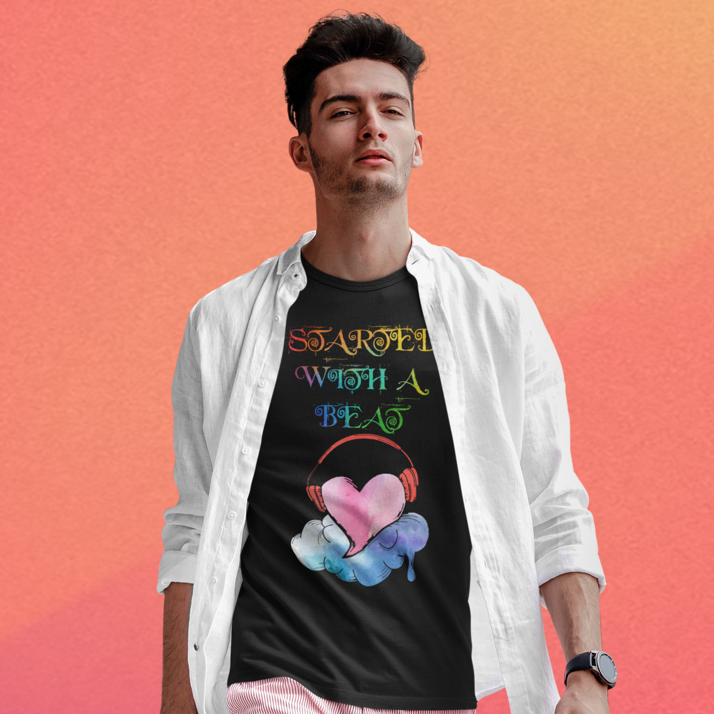 This BEAT T-SHIRT (MEN'S) is perfect for any night out. Made out of a durable cotton blend, this rave inspired black t-shirt is made to last. Get ready to rock the night away with this comfortable piece that is sure to make a statement.