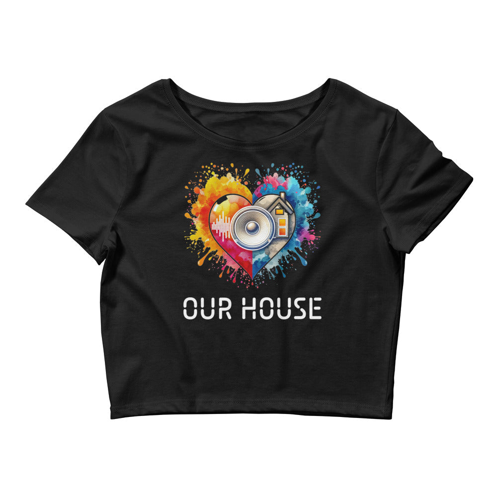 Add some rave vibes to your wardrobe with our HOUSE MUSIC CROP TEE. This women's top features a fun graphic design that showcases your love for house music. Perfect for grooving and moving at any rave or festival. Stay stylish and comfortable while expressing your passion for music.